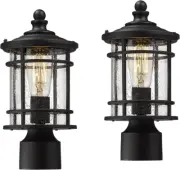 Outdoor Post Lights 2 Pack - 12.5 Inch Modern Farmhouse Post Lamps with Seeded G