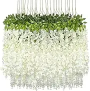 24 Pack Artificial Wisteria Hanging Flowers – Fake Silk Wisteria Vines Garland for Wedding Arch, Party, Home, Garden, Outdoor Backdrop Decoration (White)