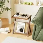 Rattan Side Table Boho NightStand Mid Century Modern End Table Glass Bedside ...
