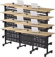 YVYKFZD Folding Conference Table, Mobile Conference Room Table with Wheels, Flip Top Mobile Seminar Meeting Table, Rectangular Rolling Training Table, for Study Working(8PCS,47.2"x19.6"x29.5")