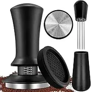 53mm Espresso Tamper, with Spring Loaded Calibrated Espresso Tamper with Silicone Tamper Mat with Scale Adjustment, Espresso Distribution Tool, Stainless Steel Base Tamper for Espresso Coffee Machine