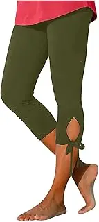 [Generic] Womens Capris for Summer Dressy Cropped High Waist Yoga Pants Comfy Stretchy Leggings Workout Compression Pants, Army Green-f, 3X-Large