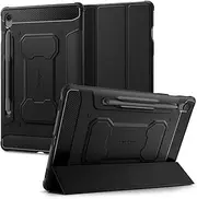 [Spigen] Rugged Armor Pro for Samsung Galaxy Tab S10 FE/Tab S9 Case, S Pen Holder Air Cushion Technology Raised Edges Screen Protection Sleek TPU Kickstand Cover - Black