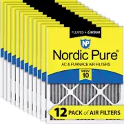 Nordic Pure 8x20x1 Furnace Air Filters MERV 10 Pleated Plus Carbon 12 Pack