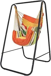 Hammock Chair with Stand,Hammock Chair Stand with Swing Chair Included,Heavy-Duty Hammock with Stand Included, Max 450 Lbs Swing Stand for Indoor Outdoor Patio Yard(Orange) Patented