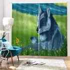 Green, The Original Wolf 3D Blockout Photo Print Curtain Fabric Curtains Window