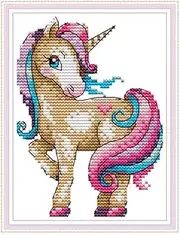 Cross Stitch Embroidery Kits for Adults Kids, WOWDECOR Animals Funny 11CT Stamped DIY DMC Needlework Easy Beginners (Unicorn)