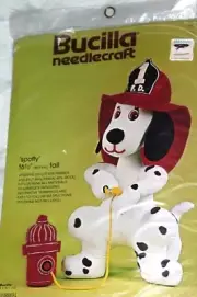 NEW! IP~VINTAGE- FIREMAN DALMATION DOG STUFFED PILLOW TOY NEEDLE CRAFT KIT