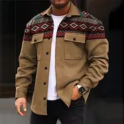 Men's Tribal Geometry Bandana Print Shirt Shirt Jacket Long Sleeve Vintage Casual Tribal Outdoor Street Casual Daily Fall Winter Turndown Buttons Pocket Print