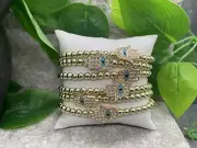 6 PC Plastic Beaded Stackable 6” Plus Stretch Evil Eye Bracelet Set New A2915