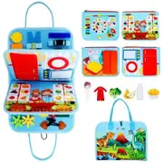Busy Board Montessori Toys,Toddlers Travel Toy,Preschool Learning Activities Educational Toy,Busy Book Sensory Toy for Age3+ Boys & Girls & Autistic (Sky-Blue Dinosaurs)