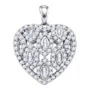 14k White Gold Round Diamond Heart Cluster Pendant 3/4 Cttw