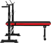 HomySpire Adjustable Folding Fitness Bench & Rack Set for Home Gym, Strength Training with Incline & Decline Capability, Padded Faux Leather, Easy Storage - Black/Red Adjustable Weight Bench