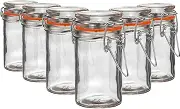 Argon Tableware Glass Spice Jars with Airtight Metal Clip Lid - 70ml/2.5oz - 6 Pack - 4 Colour Seals - Small Kitchen Storage Container Round Preserving Jar for Spice, Seasoning
