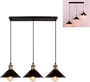 FIRVRE Industrial 3 Lights Black Pendant Light, Adjustable Hanging Retro Pendant Lamp, E27, Rectangular Small Umbrella Chandelier, for Kitchen Island Dining Room Living Room Hotel Shop Restaurant Bar