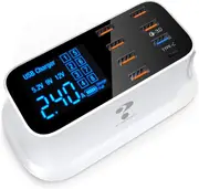 LBT 8-Port Desktop Charging Station With LCD Display For Phone/Tablet/Switch PD USB Plug Charger-White