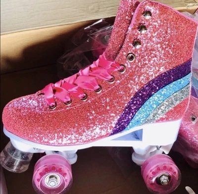 Pink Disco Derby Glitter Roller Skates Size 9