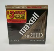 Maxell MF 2HD 3.5 Inch Floppy Disks Formatted Macintosh 10 Pc NEW Sealed