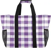 [sanluoli] Bag For Trunk Foldable Beach Tote Sandproof Canvas Laundry Carrying Bag, Buffalo Check Purple, 1 size