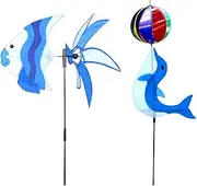 Windmill for Yard | 2X Dolphin Shape Wind Spinner for Garden,Easy to Install Pinwheels Stakes for Lawn Wedding Terrace Corridor