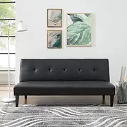 Naomi Home Tufted Futon Sofa Bed, Faux Leather Futon Couch, Modern Convertible Folding Sofa Bed Couch with Wooden Legs, Reclining Small Couch Bed, Durable and Sturdy Futon, Black