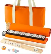 Mutex American Mahjong Game Set, 166 Premium White Mahjong Tile Set with Traveler Size Stylish Orange Carrying Bag, Western Mahjong Set with 4-Piece Mahjong Racks/Pushers, Mahjongg Ma Jong Set
