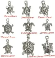 9 Turtle Charms Antique Silver Tone Tortoise Pendants Nautical Sea Life Assorted