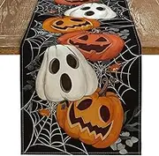 ARKENY Halloween Pumpkin Table Runner 13x72 Inches, Black Spider Web Holiday Indoor Outdoor Table Decoration for Home