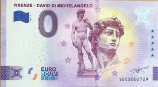 歐盟0元 米開朗基羅大衛像 紀念鈔 全新UNC