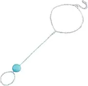 [Generic] Turquoise Barefoot Sandals Chain Anklet Silver Toe Ring Anklet gem Foot Chain Anklet Turquoise Ankle Bracelet Vintage Beach Anklet Bracelet Jewelry for Women