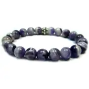 Chevron (Banded) Amethyst 8mm Round Crystal Bead Bracelet with Description Card