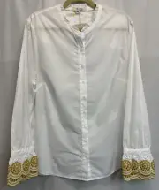Boden White Button-Up Shirt Ruffle Collar & Cuffs, Size 16 (US) XXL NWT