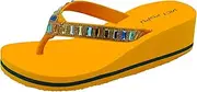 [VICT POPU] Flip Flops Sandals for Women Bling Rhinestones Jewel High Heel Arch Support Comfortable Soft Cushion Wedge Slip-on Casual Platform Summer Thong Sandals