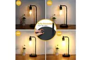 Industrial Desk Lamp USB Charging Port Modern Dimmable Bedside Nightstand Lamp Glass Shade Bedroom Living Room Office Bulb Included Black