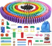 BEJOJO Building Blocks, Wooden Domino Toppling, 12 Colors Set, 400 Pieces + 43 T