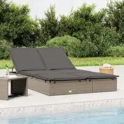 Outdoor Lounge Bed, Garden Day Bed Sun Lounger Chaise Lounge 2-Person Sunbed with Cushions Grey Poly Rattan
