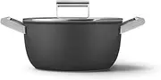 [Smeg] CKFC2411BLM Casserole Pan 24cm and Lid Black, Non-Stick, Aluminium, Patented Base