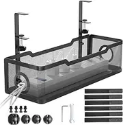 Under Desk Cable Management Tray, 15.7cm, Black, No Drill, Clamp for Desk Wire Management (Black)