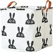 Storage Baskets 13 inch Large Collapsible Storage Bin Square Canvas Fabric Storage Basket Dirty Clothes Organizer for College Dorm Bedroom Bathroom(Rabbit)