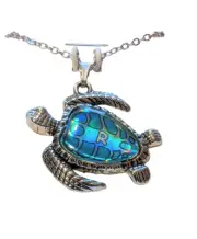 Sea Turtle Pendant Necklace Crystal Enamel Turquoise