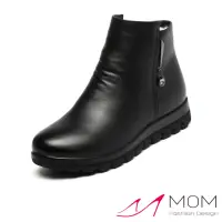 在飛比找momo購物網優惠-【MOM】真皮短靴 厚底短靴/真皮保暖機能時尚金屬寶石釦飾厚