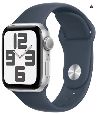 Apple Watch SE 2nd Gen 40mm GPS Silver Aluminum M/L-Storm Blue Band Fast Ship