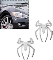 BELOMI 2Pcs 3D Spider Emblem for Car, Metal Chrome Auto Badges, Cool Spider Logo Car Body Sticker, Automotive Decals for Scratch Cover, Universal Decorations for All Vehicles, SUVs, Trucks (Silver)
