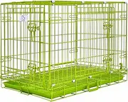 HOMEY PET 30 Inch Dog Kennel Indoor, Green Dog Cage for Small Dogs Foldable Dog Crates for Medium Dogs Nano-Coated Metal Wire Dog Crate with Removable Floor Grid Tray, Double Doors, Handle for Travel