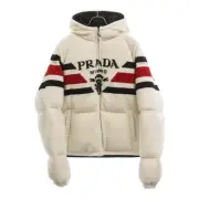 PRADA Wool Cashmere Blend Logo Jacquard Down Jacket White SGC017 S212 10PA