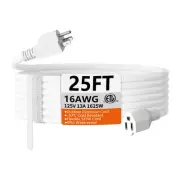 25 FT 16 Gauge White Indoor Outdoor Extension Cord Waterproof, Flexible Cold