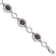 Sterling Silver Rhodium-Plated Smoky Quartz Open Link Bracelet