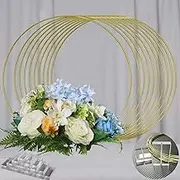 YALLOVE 10 PCS 35.5 CM Floral Hoop Table Centerpiece, Gold Metal Wreath Ring Stand with Crystal Clear Acrylic Base for Balloon and Flower Decoration, Flower NOT Included