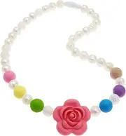 Panny & Mody Chew Necklace, Chewable Jewellery for Sensory Kids, Silicone Teething Necklace for Autism, Biting, Special Needs, Silicone Teether for Boys and Girls (Pearl and Rose)