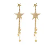 Women Five-Pointed Star Long Tassel Dangle Stud Earrings Piercing Jewelry Gift Golden